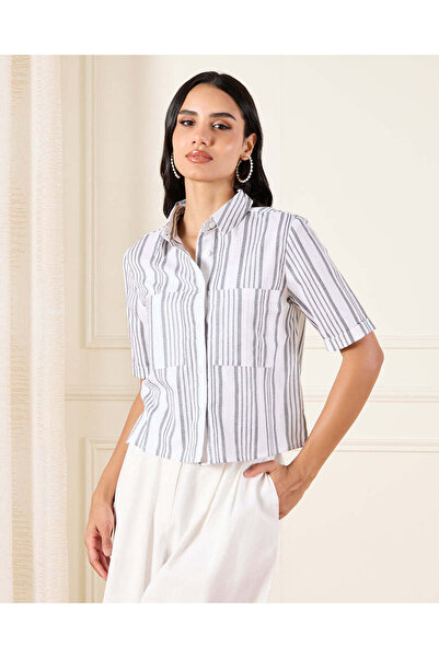 REDTAG Women White Striped Linen Shirt