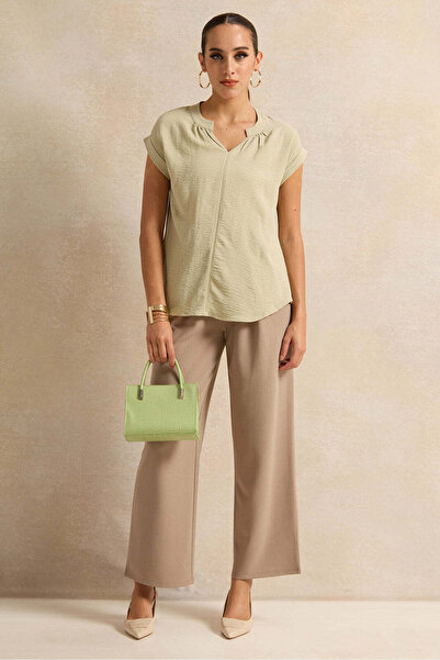 REDTAG Women Green Roll Up Sleeve Blouse