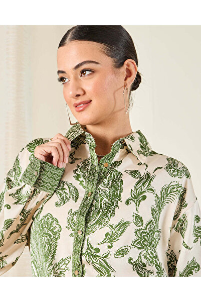 REDTAG Women Cream Printed Satin Shirt