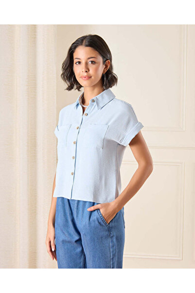 REDTAG Women Blue Crinkled Shirt