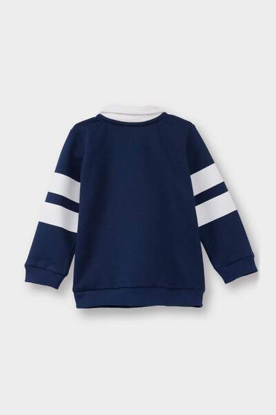 DeFacto Baby Boy Shirt Collar Bear Printed Color Block Soft Furry Inside Sweatshirt G4406A525Wn