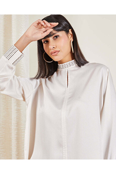 REDTAG Women Ivory Embellished High Neck Blouse