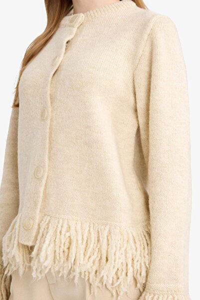 DeFacto Regular Fit Bisiklet Yaka Püsküllü Düğmeli Triko Hırka G3173AX25WN