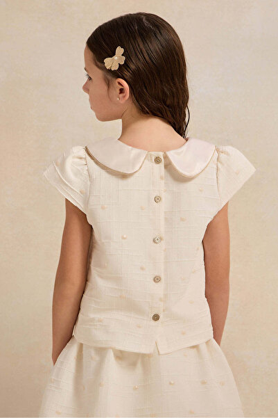 REDTAG Girls White Polka Dot Jacquard Blouse