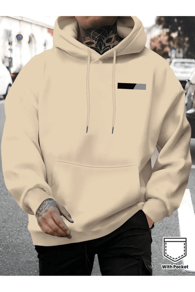 ibibik moda Hanorac pentru bărbați cu glugă cu emblemă dreptunghiulară cu efect de gradient