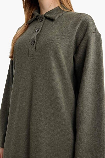 DeFacto Regular Fit Polo Yaka Uzun Kollu Maxi Elbise G1886AX25WN