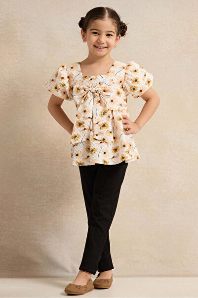 REDTAG Girls Cream Printed Blouse