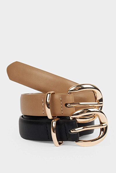 DeFacto Women's Oval Buckle Faux Leather 2-Piece Casual Belt F3291Axns