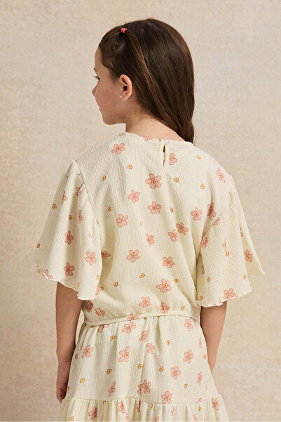 REDTAG Girls Cream Flower Allover Print Blouse