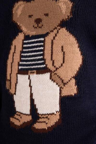 DeFacto Kız Çocuk Bisiklet Yaka Ayı Baskılı Triko Kazak G3068A825AU