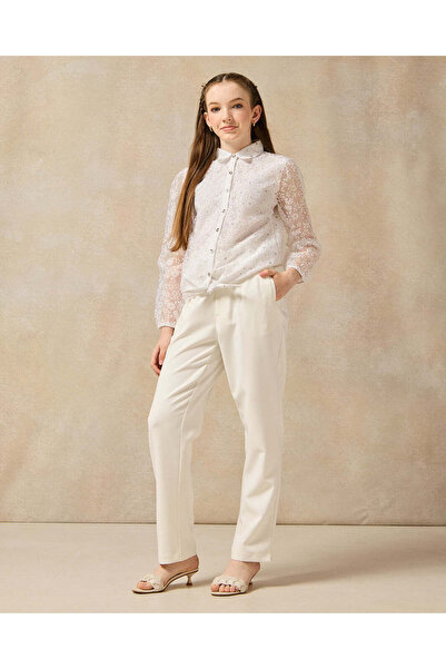 REDTAG Senior Girls White Organza Embellished Blouse