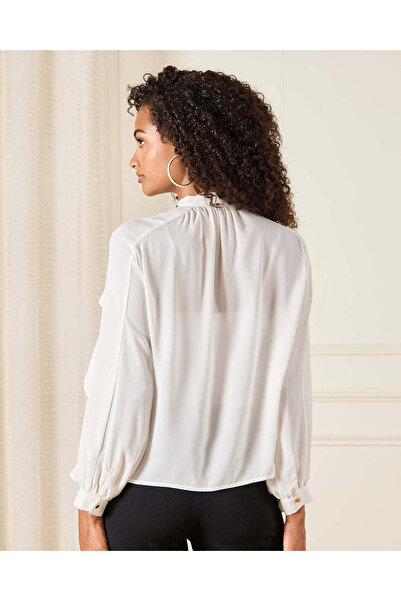 REDTAG Women White Ruffle Detailed Pussy Bow Blouse