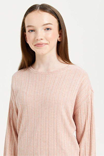 REDTAG Senior Girls Pink Lurex Drop Shoulder Rib Top