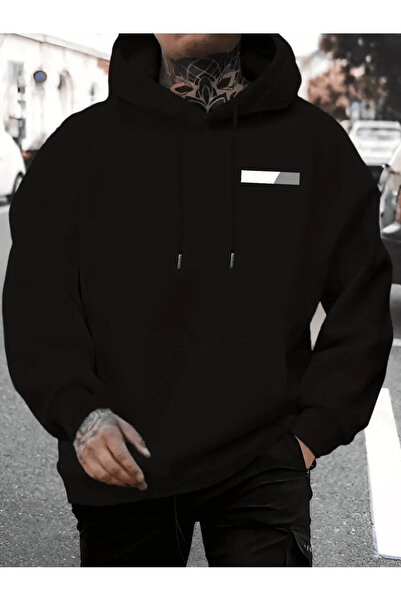 ibibik moda Hanorac pentru bărbați cu glugă cu emblemă dreptunghiulară cu efect de gradient