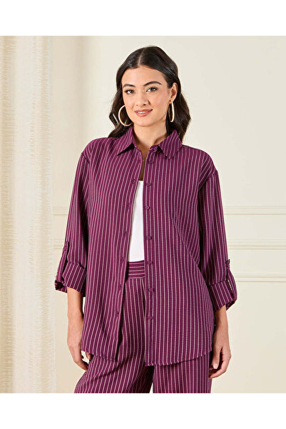 REDTAG قميص نسائي مخطط أرجواني بأزرار