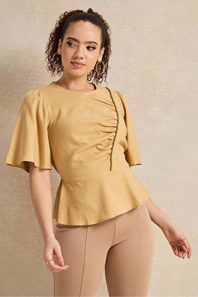 REDTAG بلوزة نسائية بيج مزينة بالخرز