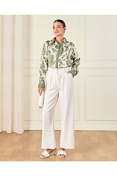 REDTAG Women Cream Printed Satin Shirt