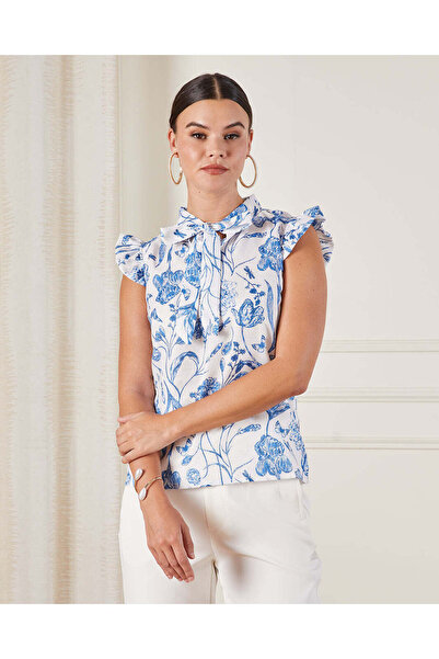 REDTAG بلوزة نسائية كاجوال مطبوع الأبيض والأزرق