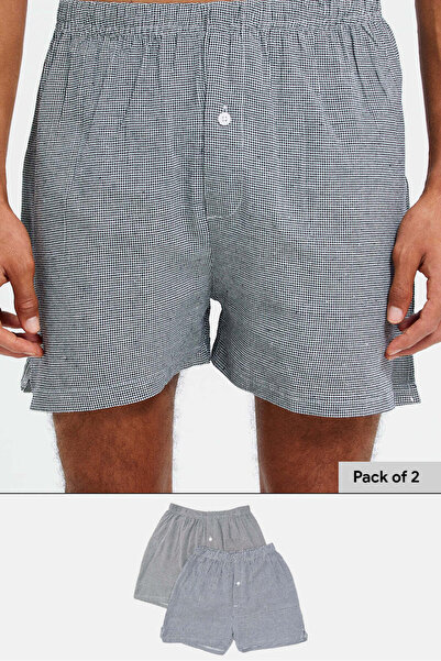REDTAG Men Grey Checkered Boxers Set (Pack of 2)