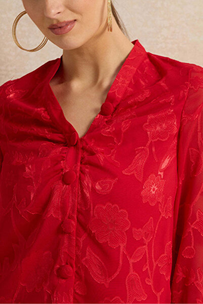 REDTAG Women Red Front Rushing Blouse
