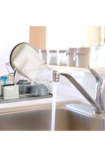 Relaxdays metal dish drainer, 2-tier, with cutlery holder, 23.5 x 48 x 32 cm