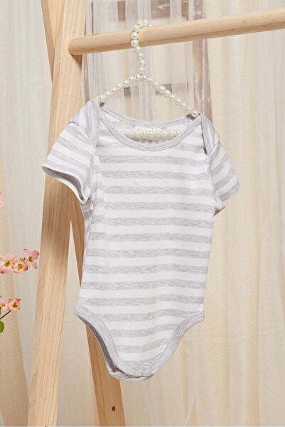 REDTAG Baby Grey And White Printed Bodysuit Set (Pack Of 3)