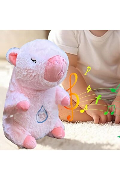 OEM Plush Capybara Toy, soothing sounds, light, rhythmic breathing motion, 30x25 cm