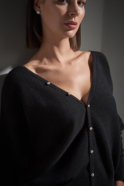 JOIN US Μαύρο πλεκτό πουλόβερ με μανίκια με κουμπώματα