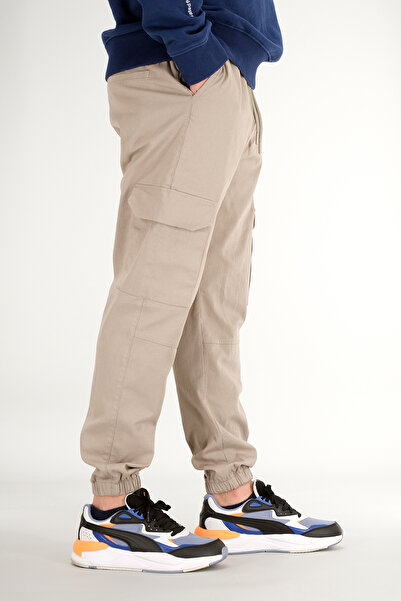 Souris Men's Stone Color Cargo Pants Relaxed Fit Cotton Elastic Leg