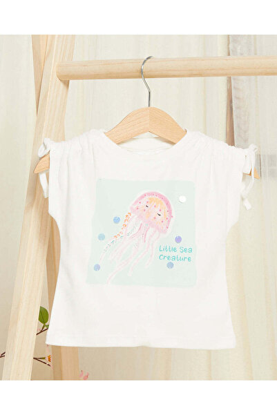 REDTAG Infant Girls White Embellished T-shirt