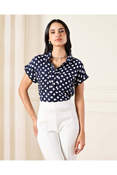 REDTAG Women Navy Printed Button Down Shirt