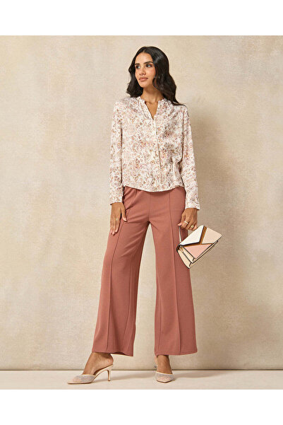 REDTAG Women Pink Centre Pleat Neck Gathered Blouse