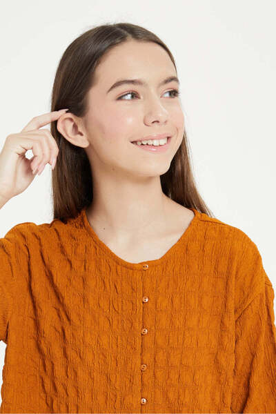 REDTAG Senior Girls Orange Front Tie Crinkle Blouse