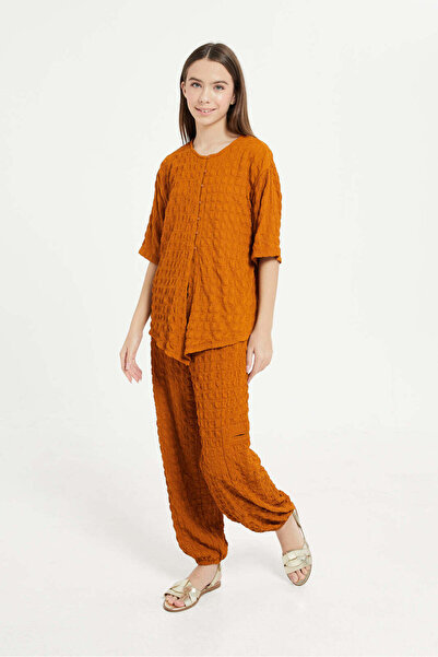 REDTAG Senior Girls Orange Front Tie Crinkle Blouse