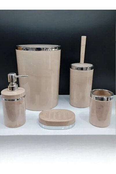 Ucuz Parçacım طقم حمام دائري من الأكريليك مكون من 5 قطع - نمط رخامي مسحوق، تص...