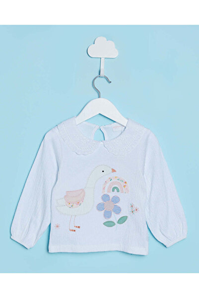 REDTAG Infant Girls Ivory Embellished Blouse