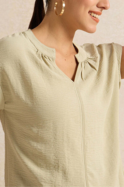 REDTAG Women Green Roll Up Sleeve Blouse