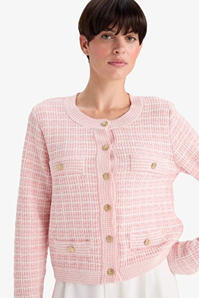 DeFacto Regular Fit Bisiklet Yaka Kareli Triko Hırka G0806AX25WN