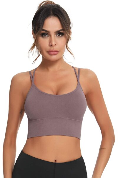 Enjoys Enjoyoself Women's Medium Support Crisscross Sports Bra, Removable Pads Purple L