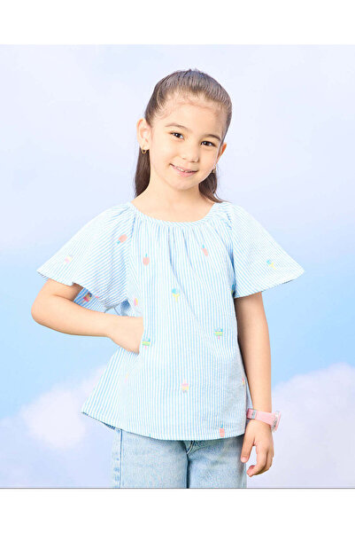 REDTAG بلوزة زرقاء مطرزة بالورود للبنات