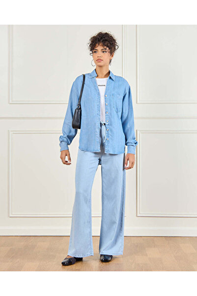 REDTAG Women Blue Plain Denim Shirt