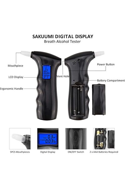 Kerui Professional Digital Portable Breathalyzer, ±0.01% BAC, LCD, 5 Mouthpieces, Black