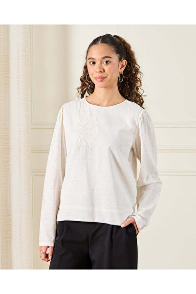REDTAG Senior Girls White With Embroidered Top