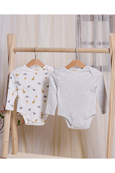 REDTAG Baby White And Solid Print And Solid Bodysuit Set (Pack of 2)