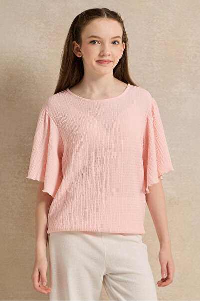 REDTAG Senior Girls Pink Ruffled Sleeve Top