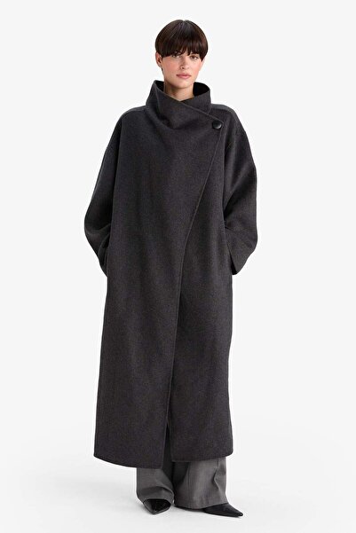 DeFacto Regular Fit Düğmeli Uzun Kaşe Kaban F6322AX25WN