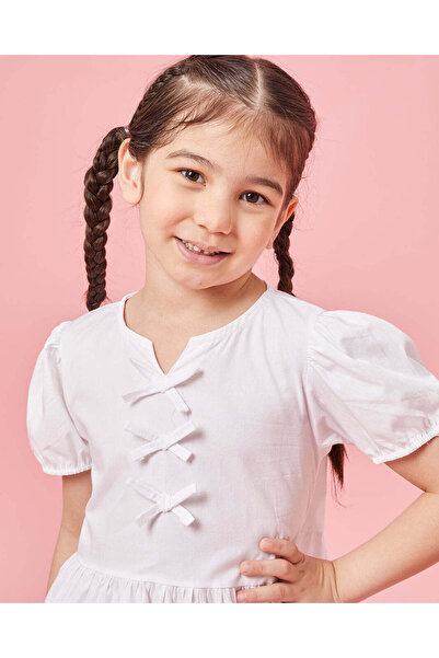 REDTAG Girls White Bow Embellished Blouse