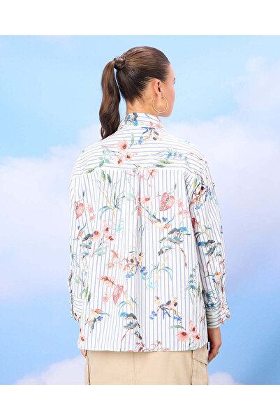 REDTAG Women White Print Detailed Striped Shirt