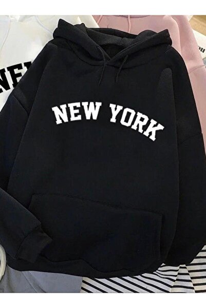 zeag سترة رياضية سوداء مطبوعة بقلنسوة للجنسين