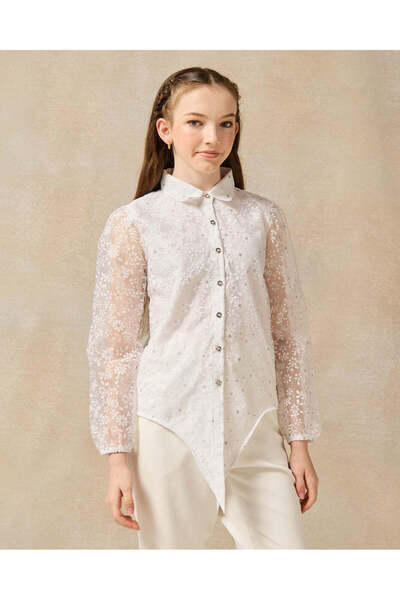 REDTAG Senior Girls White Organza Embellished Blouse